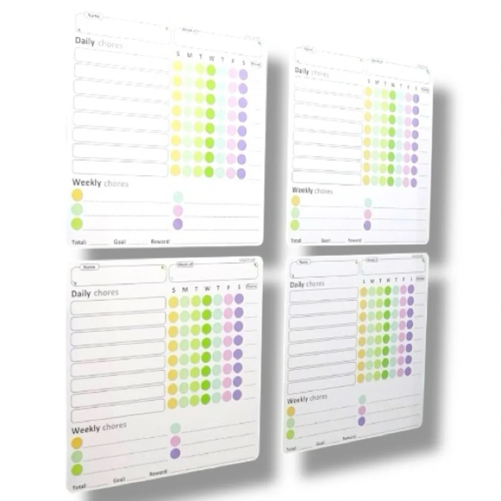 Magnetic Chore Chart Set for Kids Reward System Reusable Weekly Planner 4 Pack